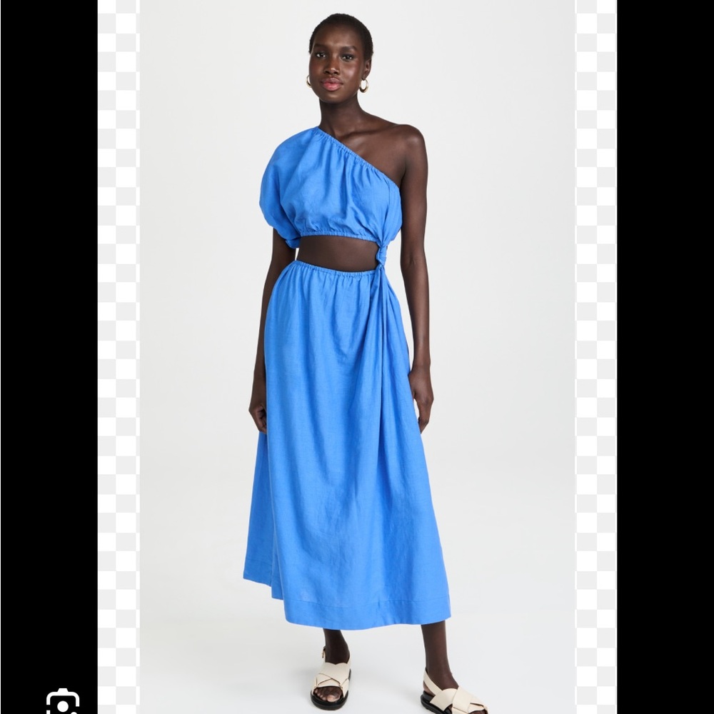 FARM Rio Blue Asymmetrical One Shoulder Maxi Dress